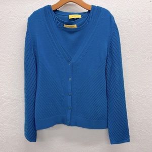 St. John Button 5 Front Cardigan With Sleeveless Shell Top Set M Wool Knit Blue